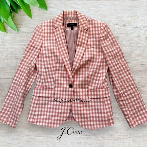J.Crew cotton candy pink gingham one button linen blazer *shop@iamwarrior - Picture 10 of 16